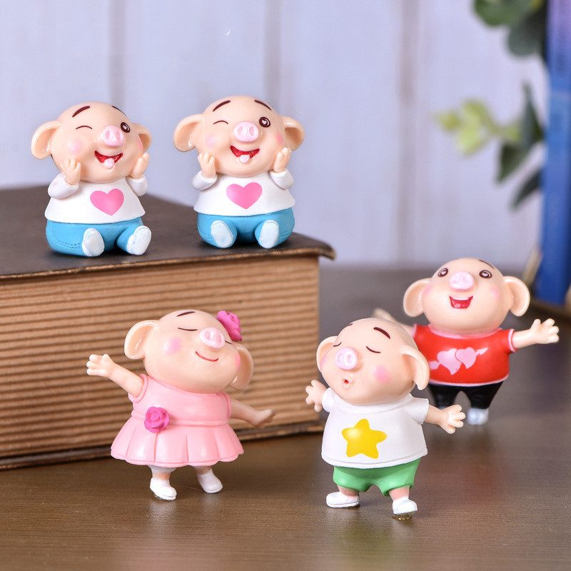 Cute Resin Pig Doll Toys Fairy Garden Decoration Miniture Fairy Garden Accessories Supplies Pot Bonsai Moss Fairy Garden Micro Landscape Miniature Garden Terrariums Fairy Garden Figurine Kits Items Auto Interior Decoration